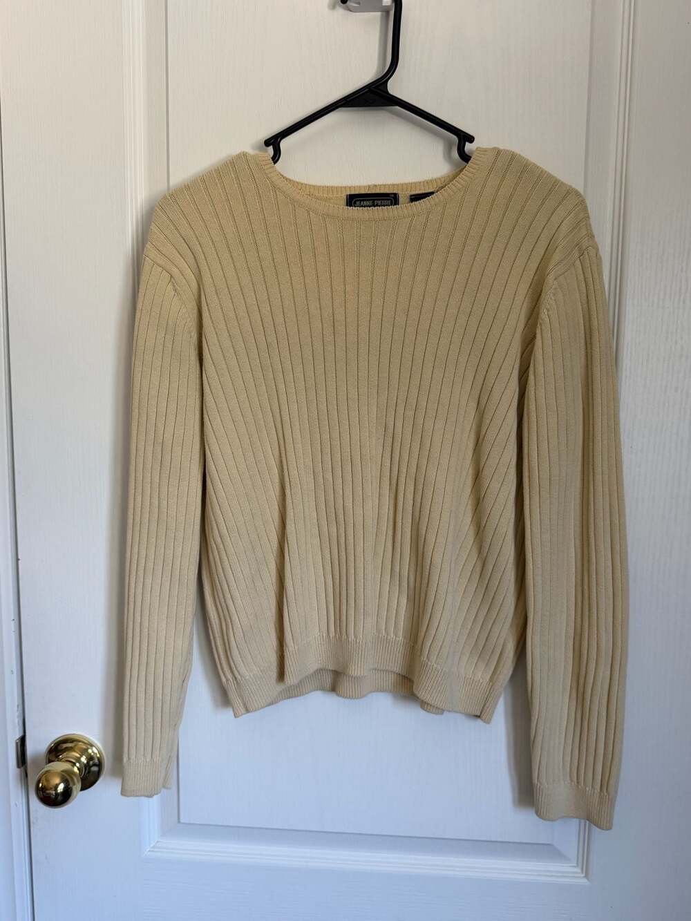 Jeanne Pierre Butter Yellow Ribbed 100% Cotton Crewneck Sweater Size L